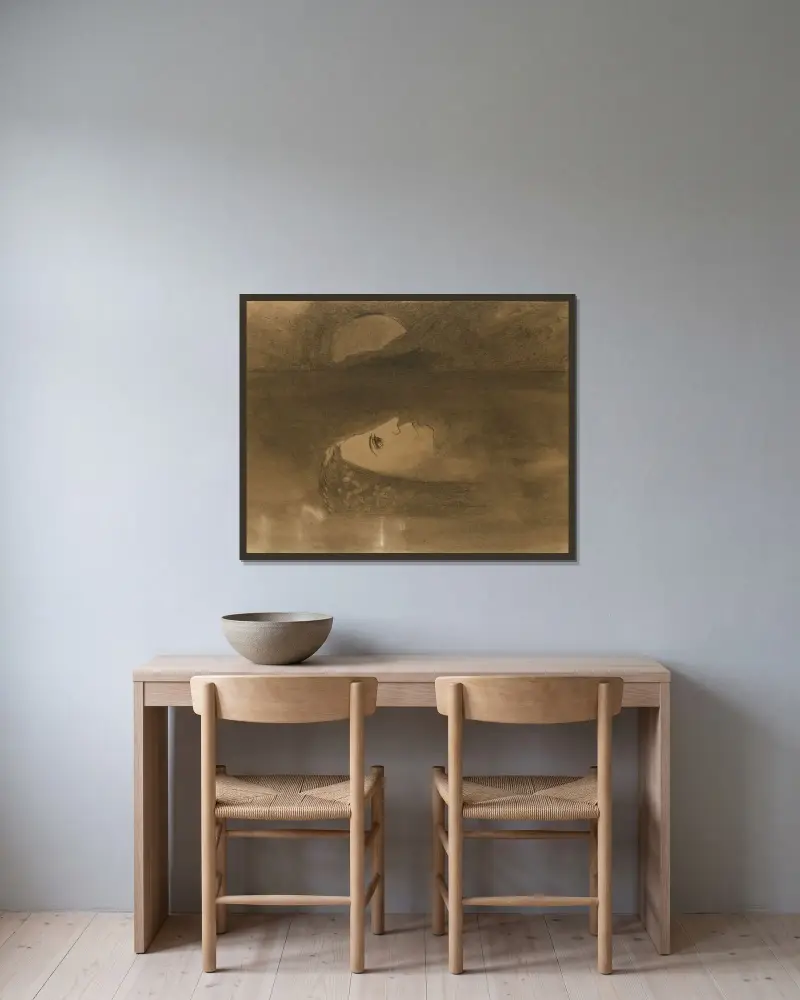 Ophélie – nr 1 av Odilon Redon inramad på en vägg