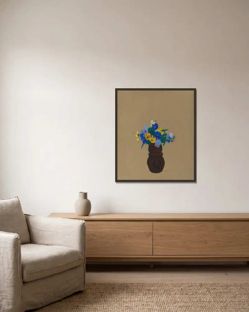 Pansies av Odilon Redon inramad på en vägg