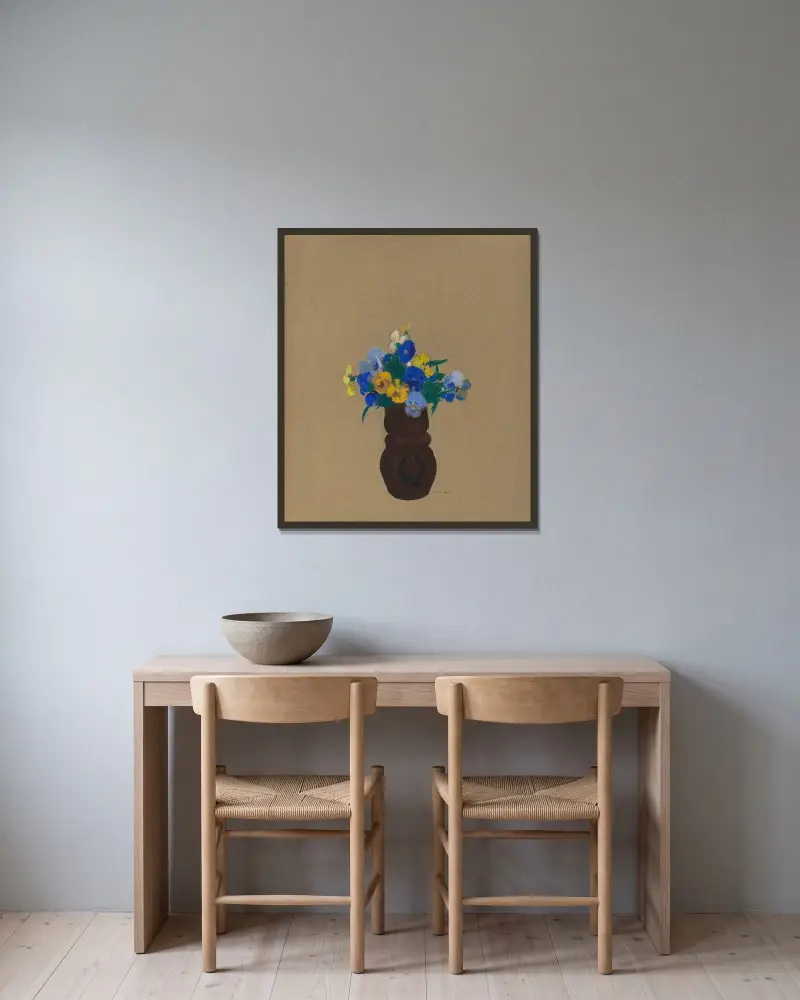 Pansies av Odilon Redon inramad på en vägg