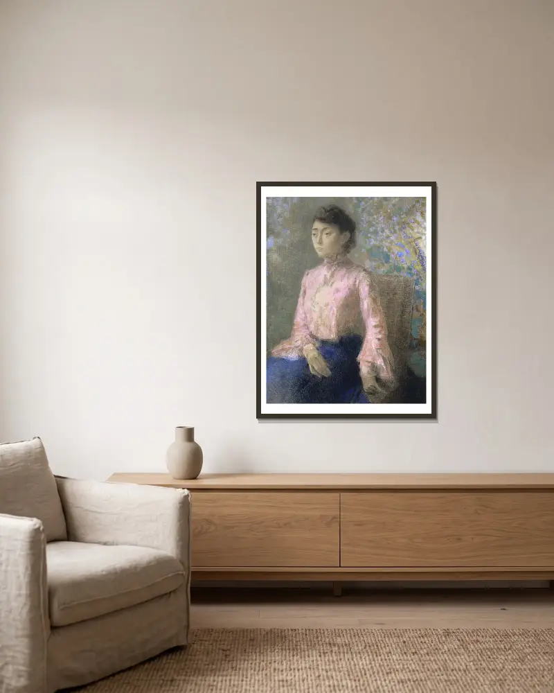 Porträtt av fröken Jeanne Chaîne av Odilon Redon inramad på en vägg