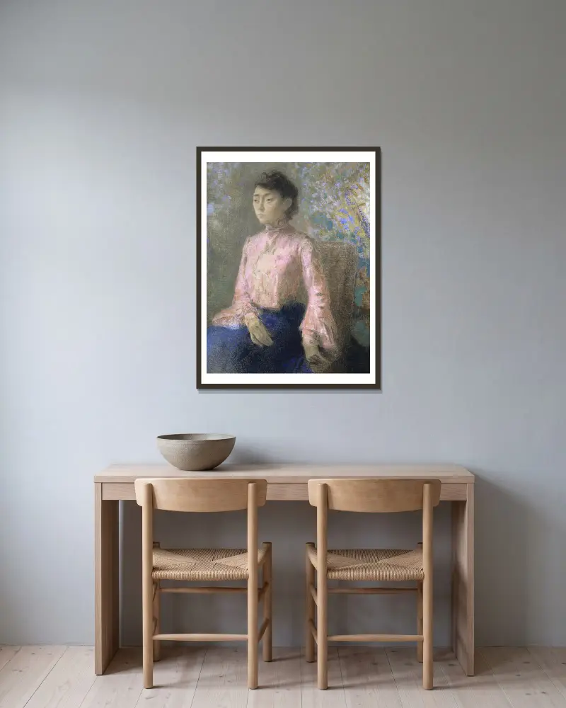 Porträtt av fröken Jeanne Chaîne av Odilon Redon inramad på en vägg
