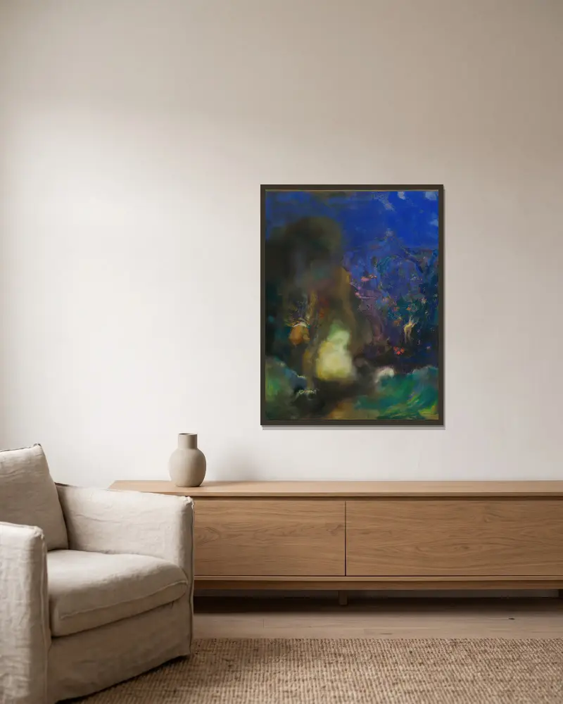 Roger and Angelica av Odilon Redon inramad på en vägg