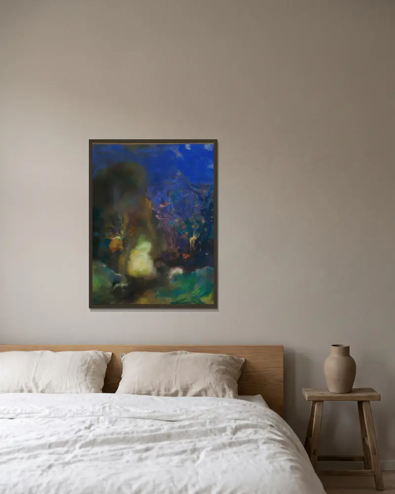 Roger and Angelica av Odilon Redon inramad på en vägg