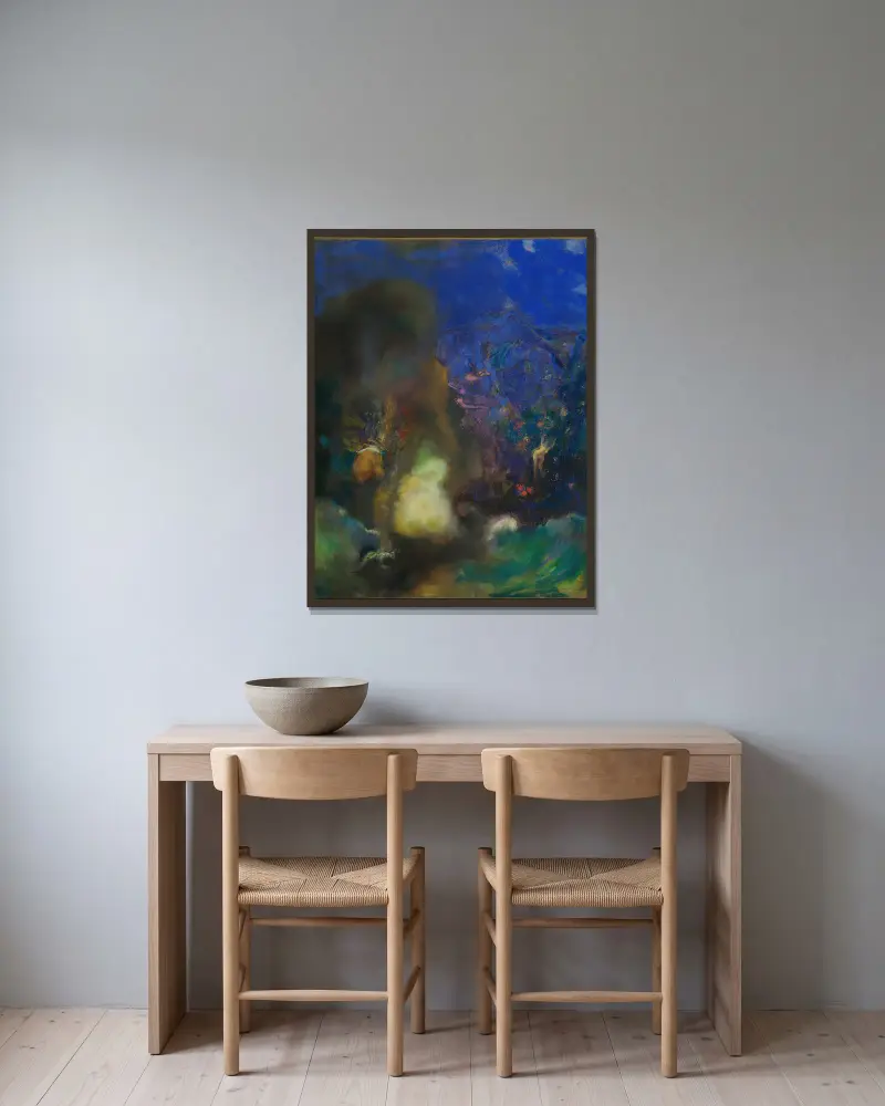 Roger and Angelica av Odilon Redon inramad på en vägg