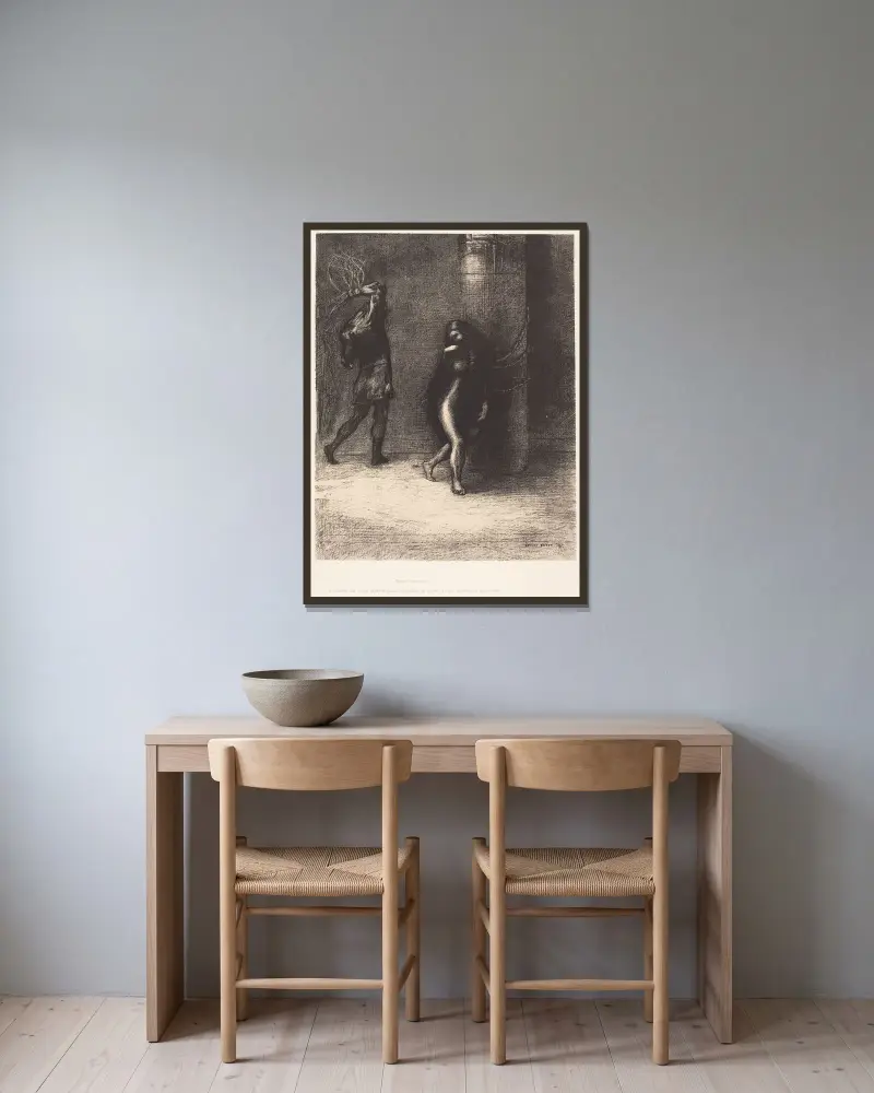 Sankt Antonius... Genom hennes långa hår som täckte ansiktet trodde jag mig känna igen Ammonaria av Odilon Redon inramad på en vägg