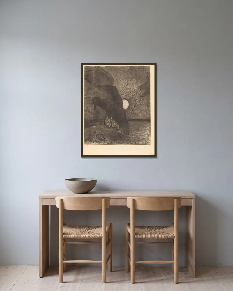 Sans cesse a mes cotes s’agite le demon av Odilon Redon inramad på en vägg