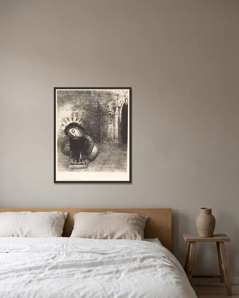 Une longue chrysalide couleur de sang av Odilon Redon inramad på en vägg