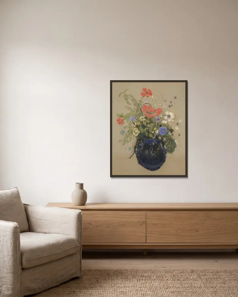 Blumenvase, 1905 von Odilon Redon gerahmt an einer Wand