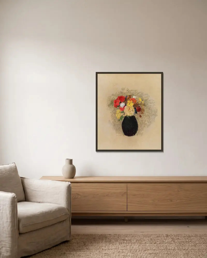 Vase de fleurs – nr 1 av Odilon Redon inramad på en vägg