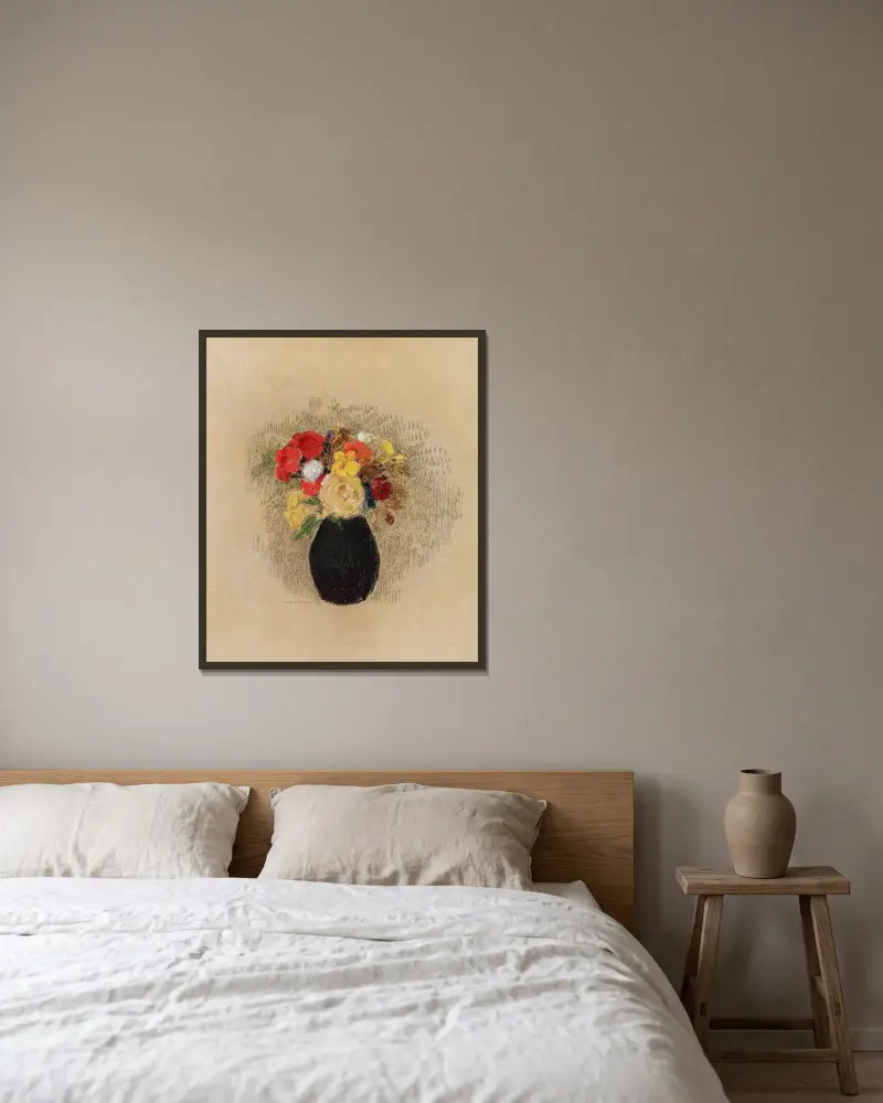 Vase de fleurs – nr 1 av Odilon Redon inramad på en vägg