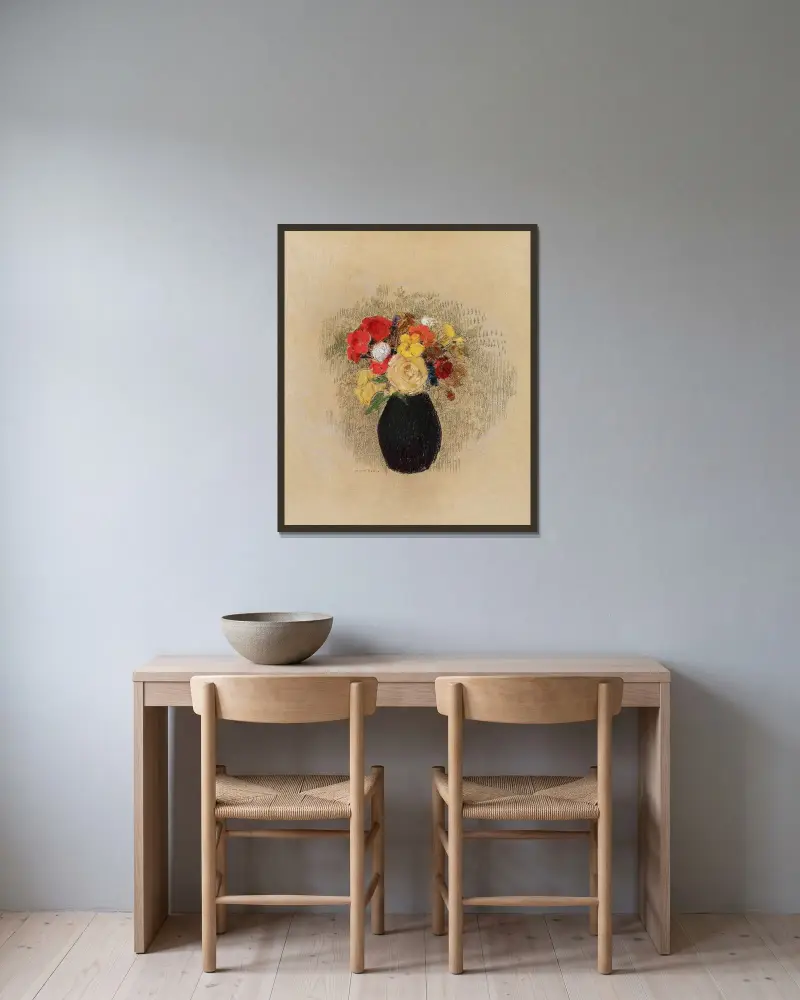 Vase de fleurs – nr 1 av Odilon Redon inramad på en vägg