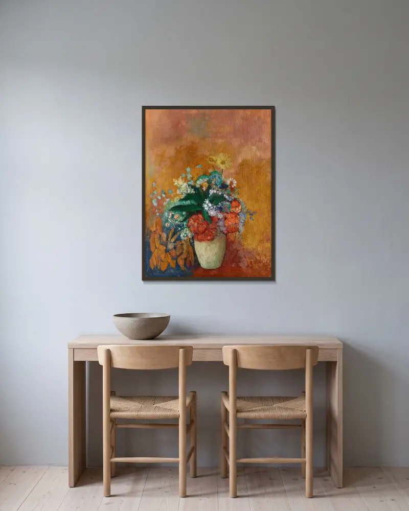 Blumenstilleben, 1905 von Odilon Redon gerahmt an einer Wand