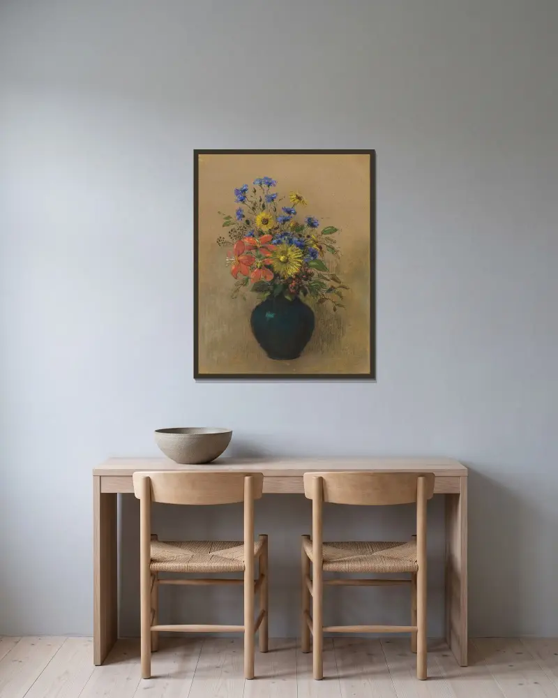 Wildflowers av Odilon Redon inramad på en vägg