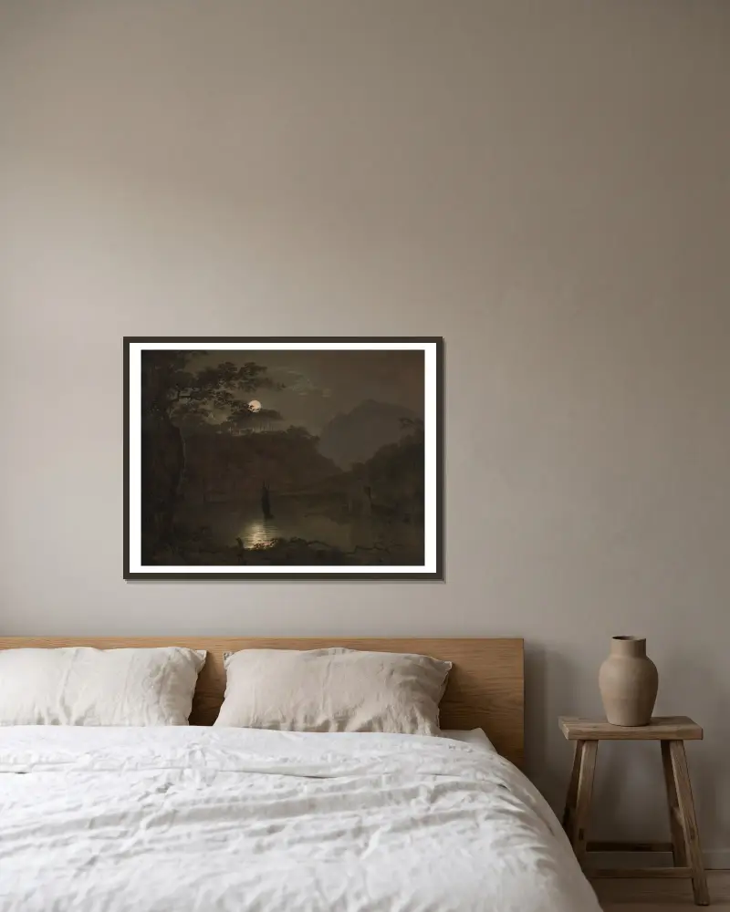 See bei Mondschein von Joseph Wright of Derby gerahmt an einer Wand