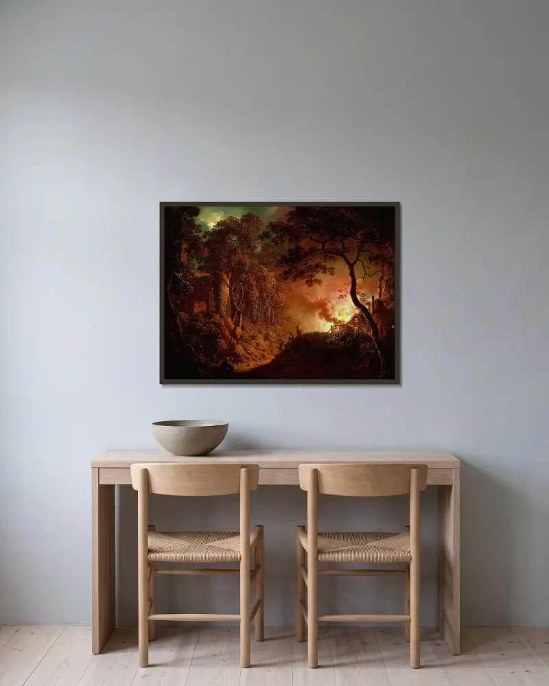 Płonąca zagroda, Joseph Wright of Derby w ramie na ścianie