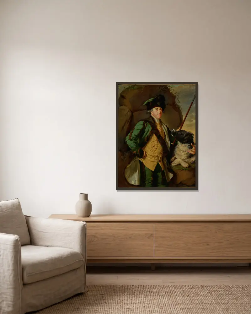 John Whetham av Kirklington av Joseph Wright of Derby inramad på en vägg
