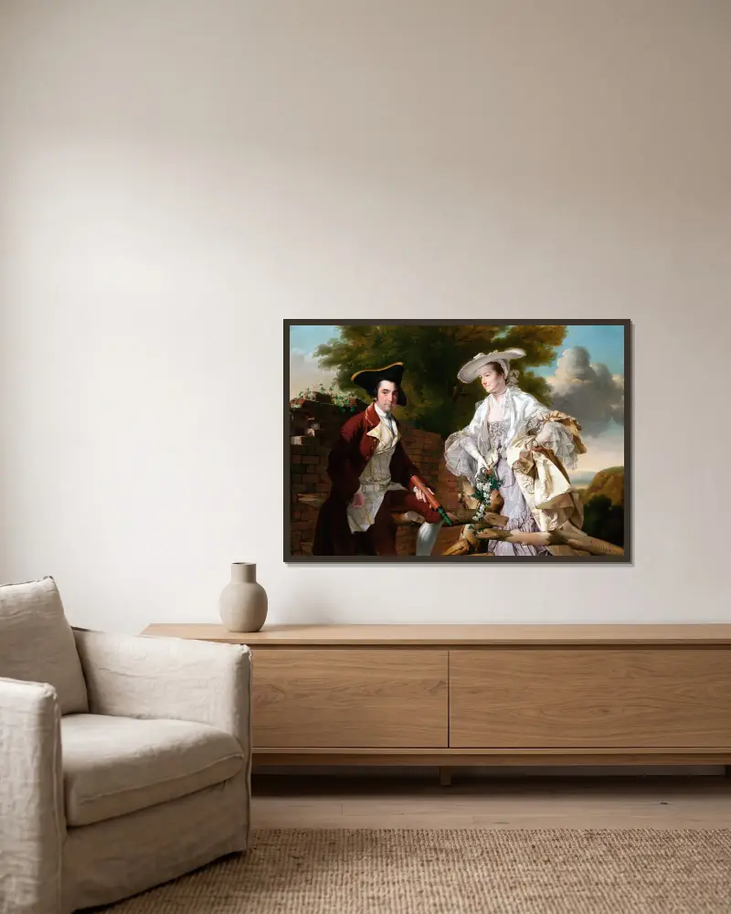 Peter Perez Burdett och hans första hustru Hannah av Joseph Wright of Derby inramad på en vägg