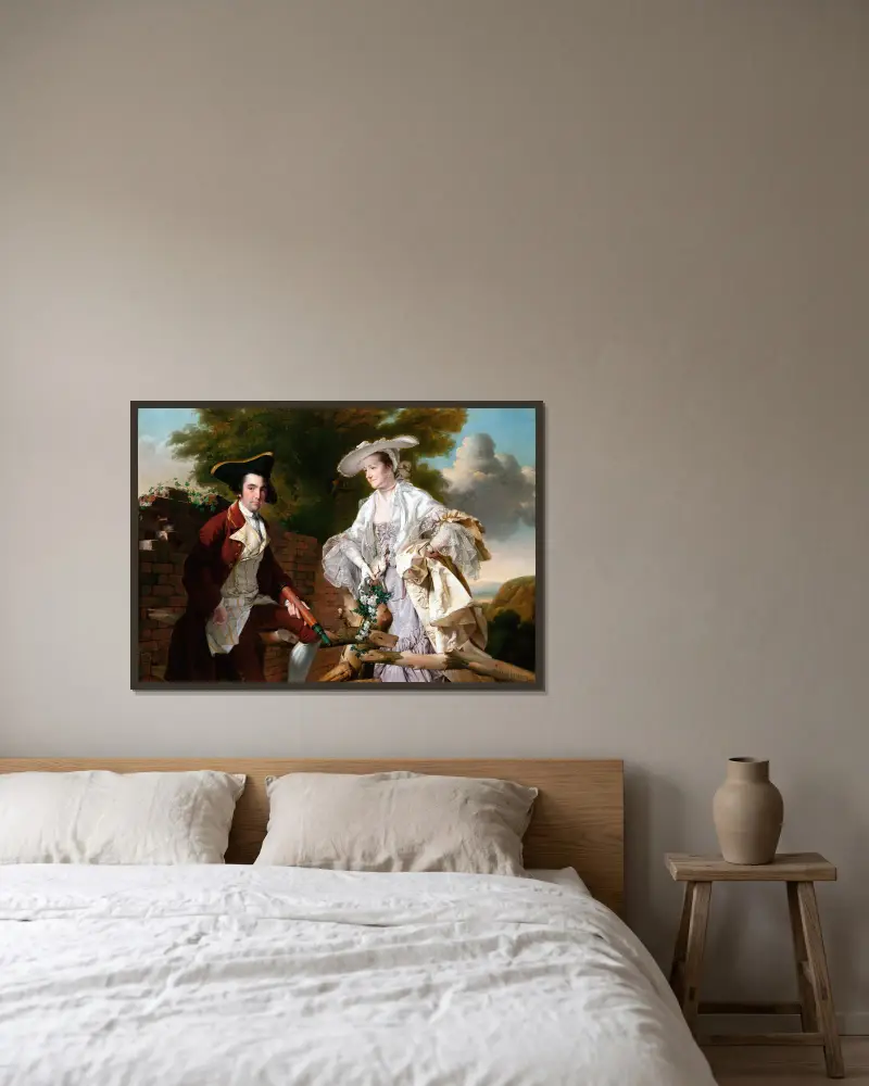 Peter Perez Burdett och hans första hustru Hannah av Joseph Wright of Derby inramad på en vägg