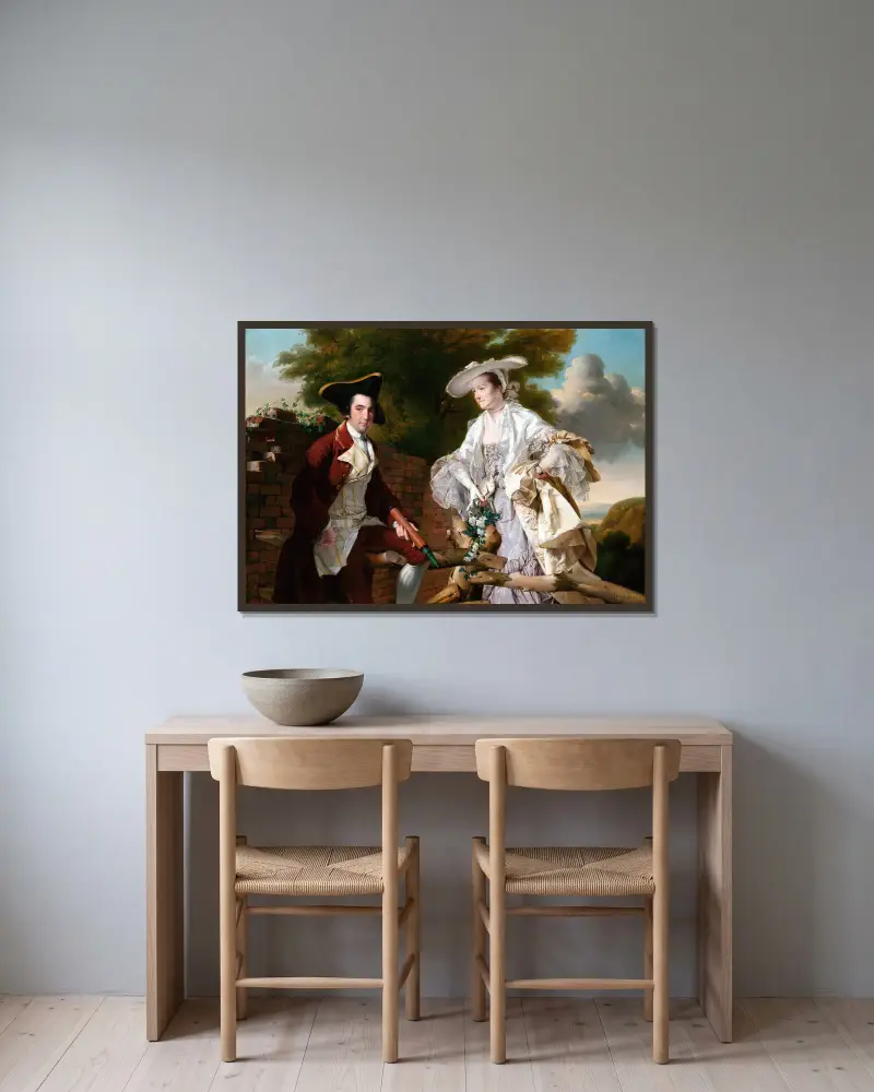 Peter Perez Burdett och hans första hustru Hannah av Joseph Wright of Derby inramad på en vägg