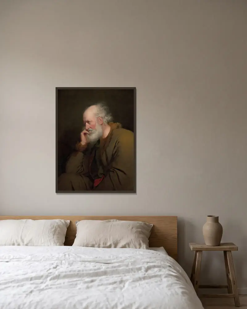 Studie av en gammal man av Joseph Wright of Derby inramad på en vägg