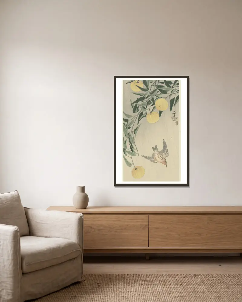 Kuckuck im Regen von Ohara Koson gerahmt an einer Wand