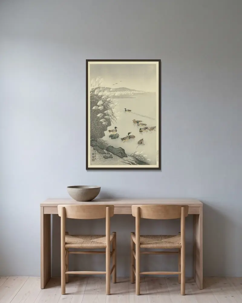 Kaczki na wodzie, Ohara Koson w ramie na ścianie