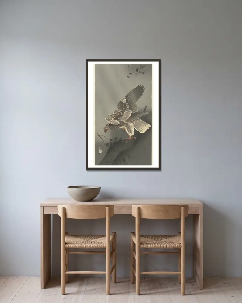 Eagle lurking for prey av Ohara Koson inramad på en vägg
