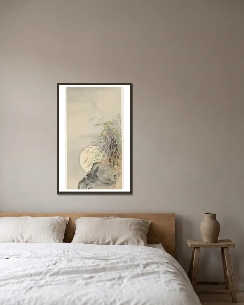 Gräser bei Vollmond von Ohara Koson gerahmt an einer Wand