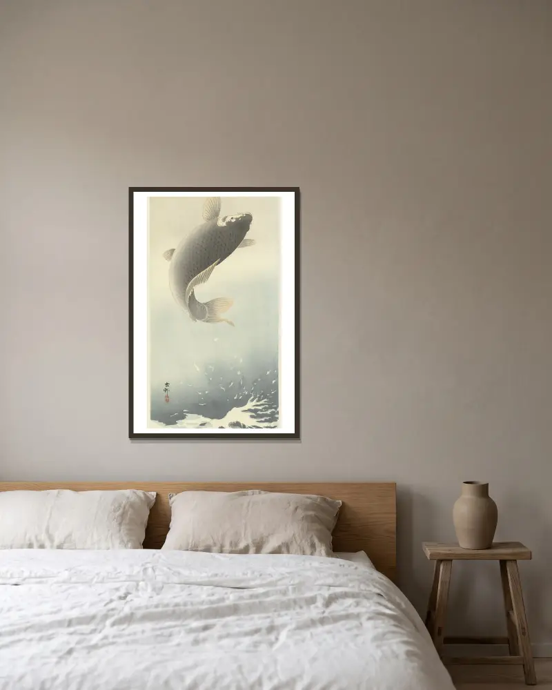 Skaczący karp, Ohara Koson w ramie na ścianie