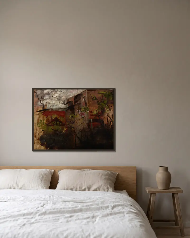 Buildings II av Olga Boznanska inramad på en vägg