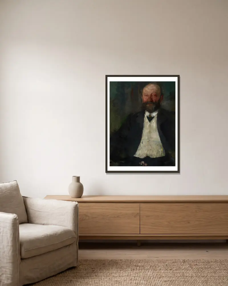 Portret Adama Nowiny Boznańskiego, ojca artystki, Olga Boznanska w ramie na ścianie