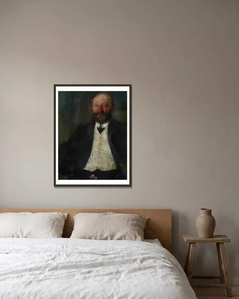 Portret Adama Nowiny Boznańskiego, ojca artystki, Olga Boznanska w ramie na ścianie