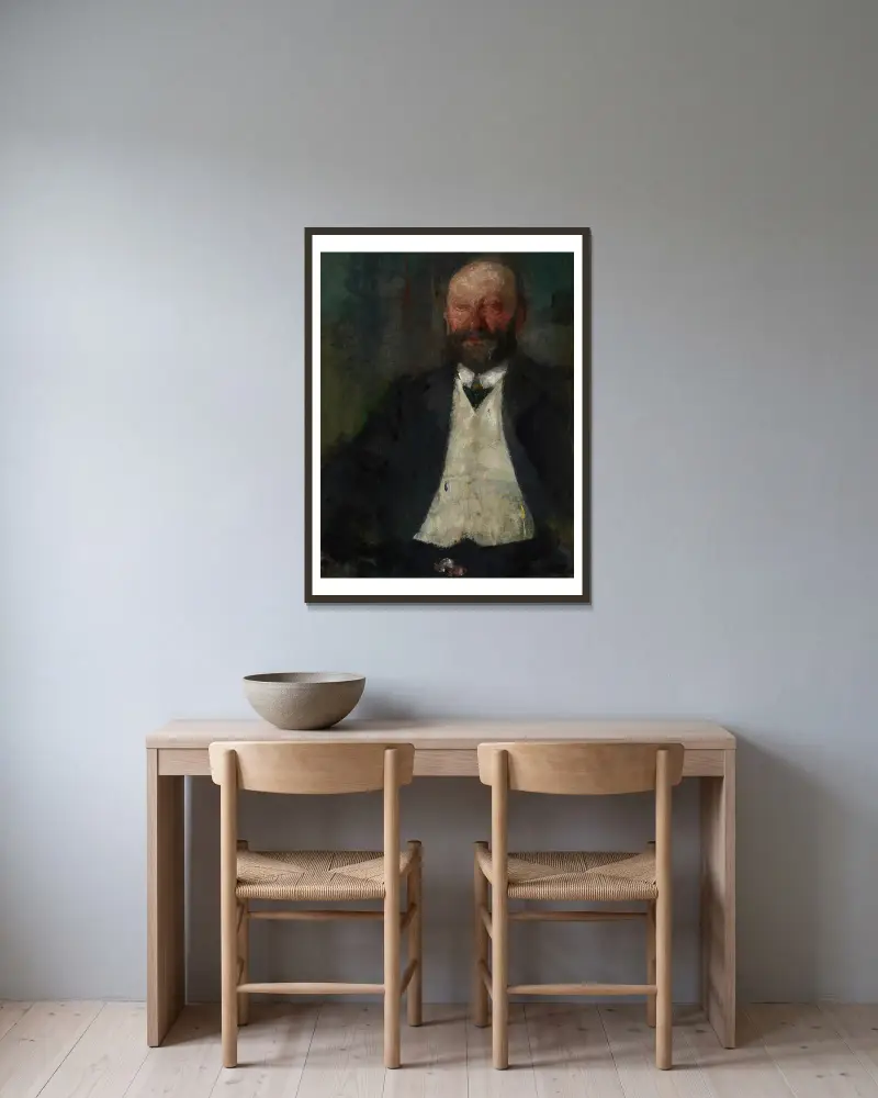 Portret Adama Nowiny Boznańskiego, ojca artystki, Olga Boznanska w ramie na ścianie