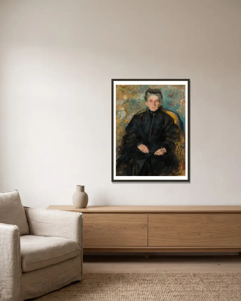 Bildnis der Jadwiga Sapieżyna geb. Sanguszko von Olga Boznanska gerahmt an einer Wand