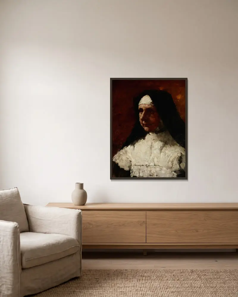 Studie einer Nonne von Olga Boznanska gerahmt an einer Wand