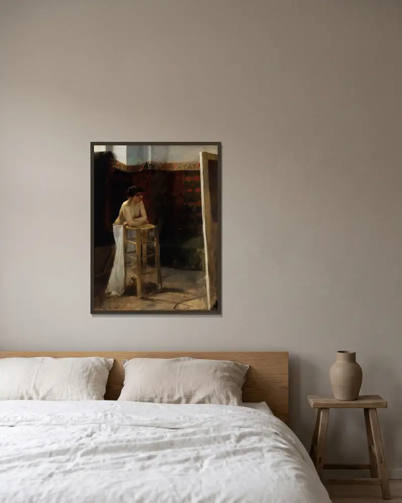 Ženský model v ateliéru, Oscar Björck v rámu na stěně