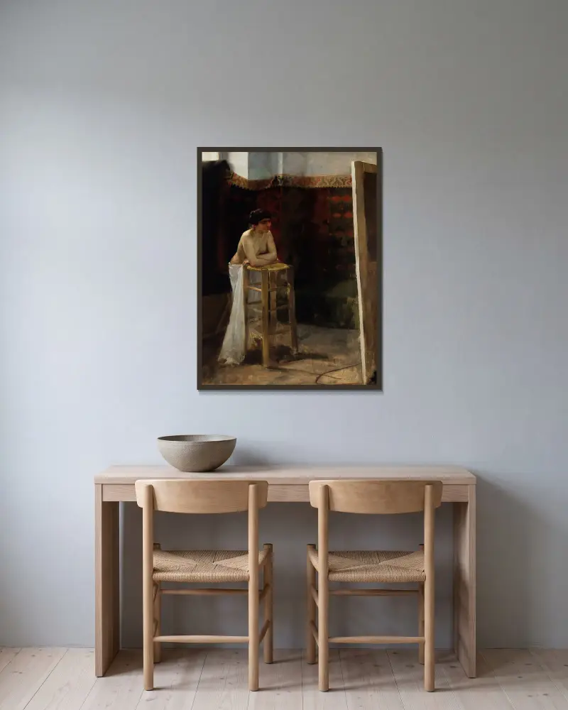 Ženský model v ateliéru, Oscar Björck v rámu na stěně