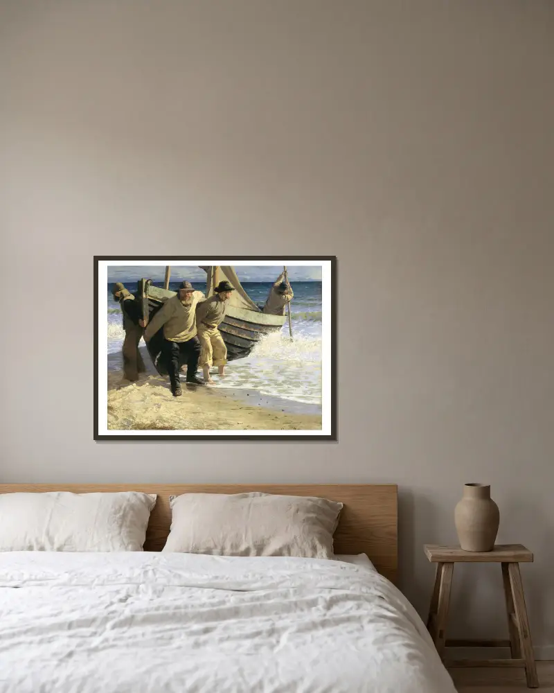Sjösättning av båten. Skagen av Oscar Björck inramad på en vägg