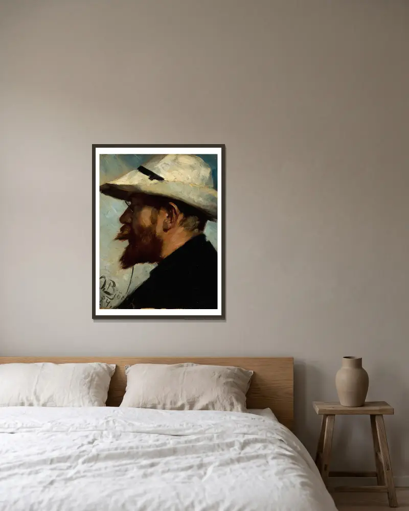 Porträt von P.S. Krøyer von Oscar Björck gerahmt an einer Wand