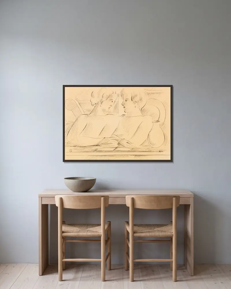 Duo, 1936 – nr 2 av Oskar Schlemmer inramad på en vägg