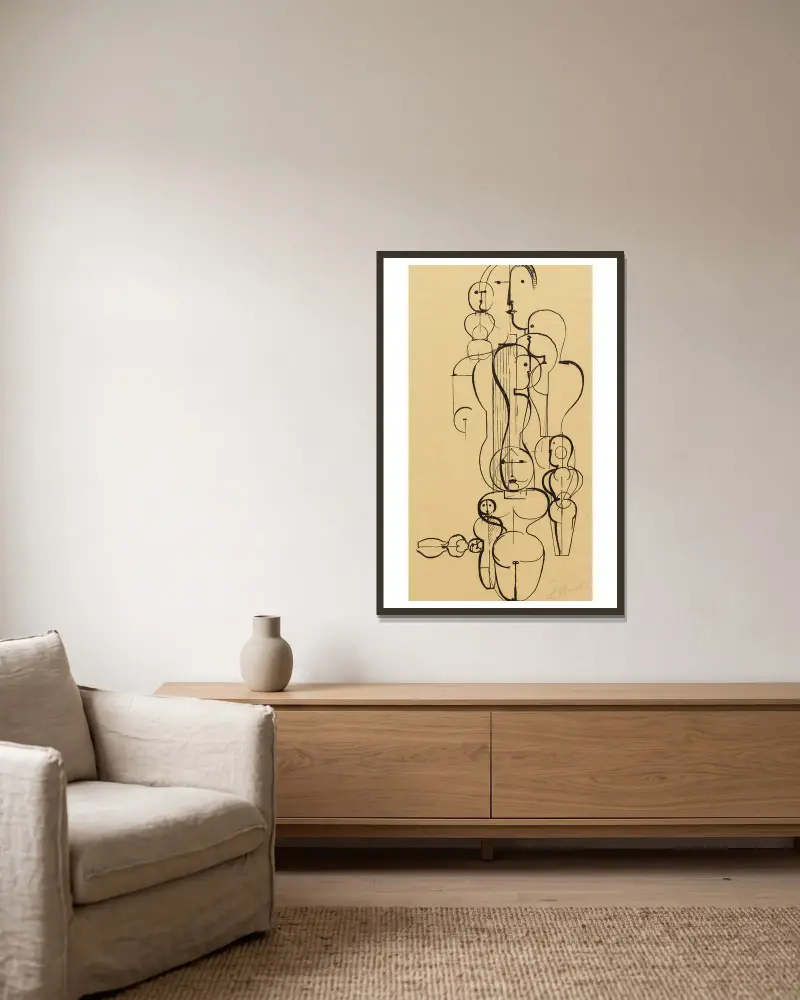 Figural Plan K 1 (Figurenplan K 1) av Oskar Schlemmer inramad på en vägg