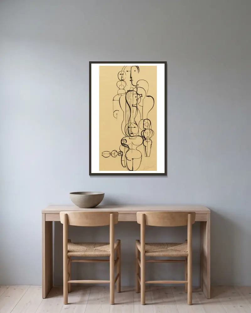 Figural Plan K 1 (Figurenplan K 1) av Oskar Schlemmer inramad på en vägg