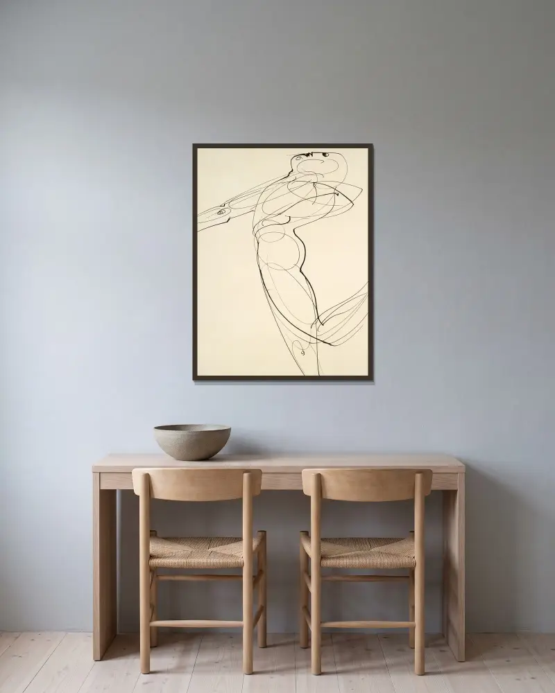Figure Bending Backwards av Oskar Schlemmer inramad på en vägg