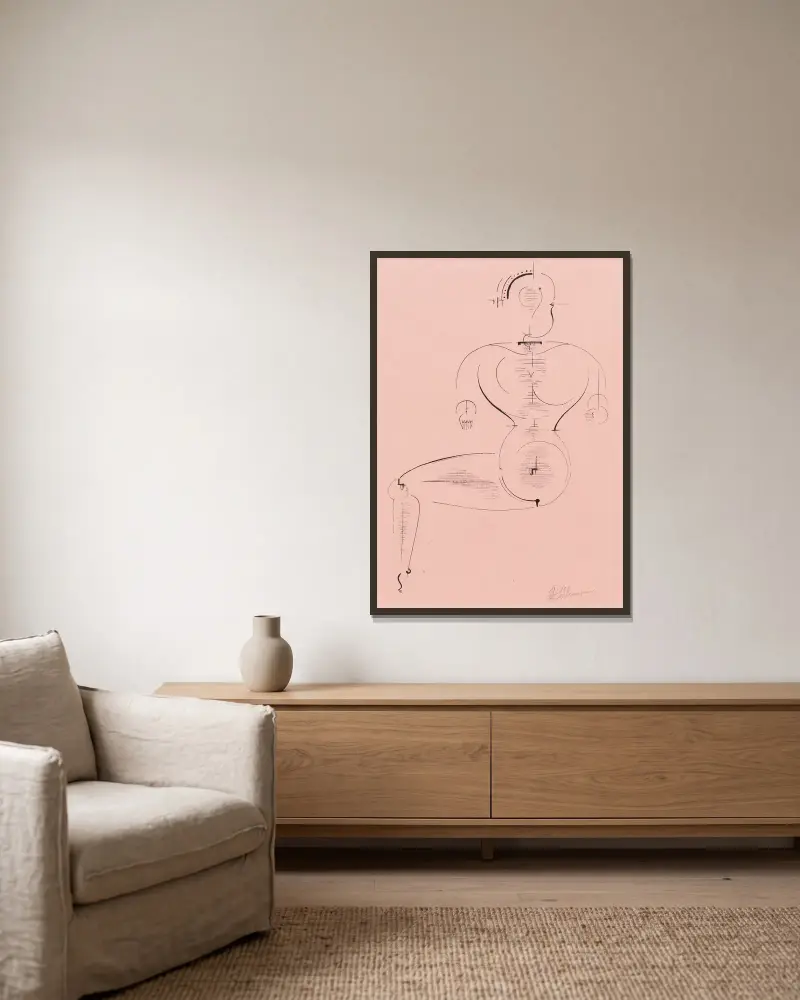Figur H 2 von Oskar Schlemmer gerahmt an einer Wand