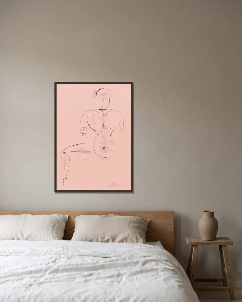 Figur H 2 von Oskar Schlemmer gerahmt an einer Wand