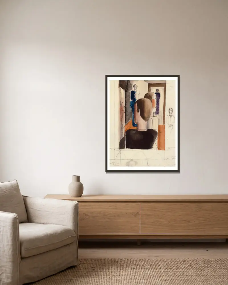 Vorstudie zu ‚Fünf Figuren im Raum, römisch‘ von Oskar Schlemmer gerahmt an einer Wand