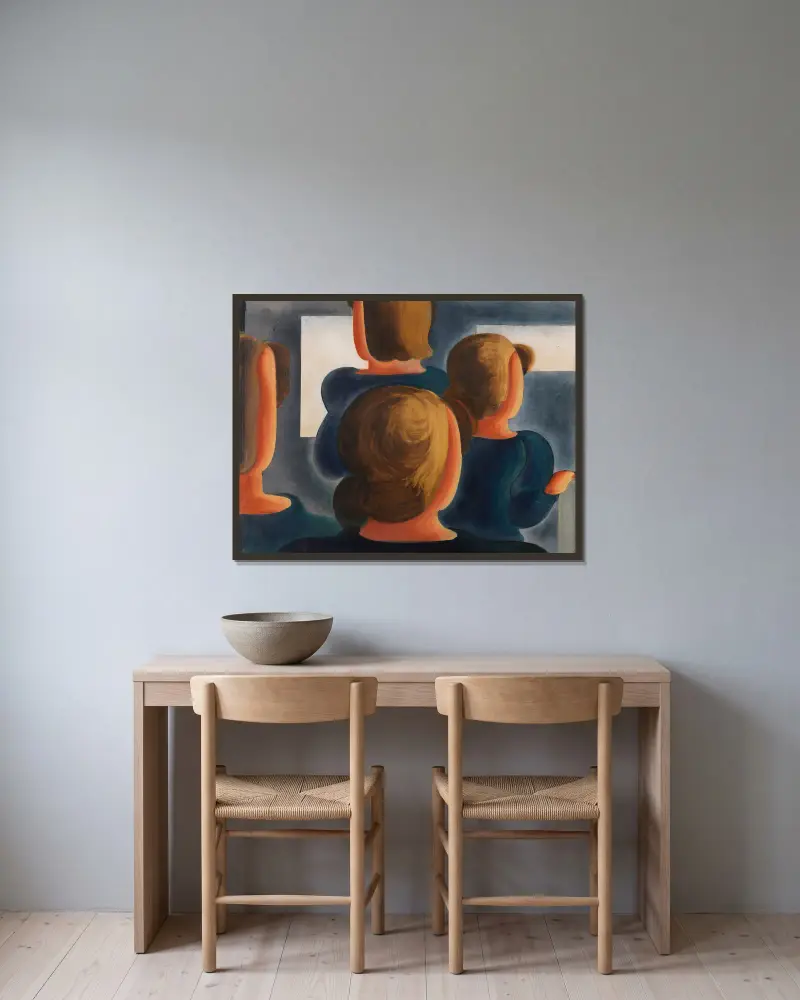 Vierergruppe mit Grau von Oskar Schlemmer gerahmt an einer Wand