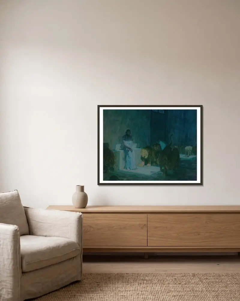 Daniel in the Lions’ Den av Henry Ossawa Tanner inramad på en vägg