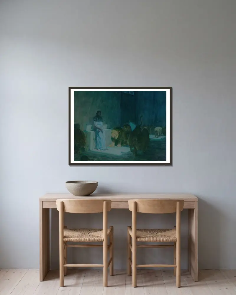 Daniel in the Lions’ Den av Henry Ossawa Tanner inramad på en vägg