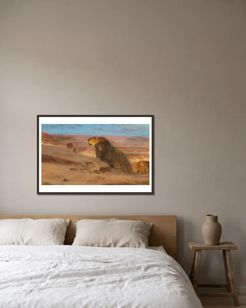 Löwen in der Wüste von Henry Ossawa Tanner gerahmt an einer Wand